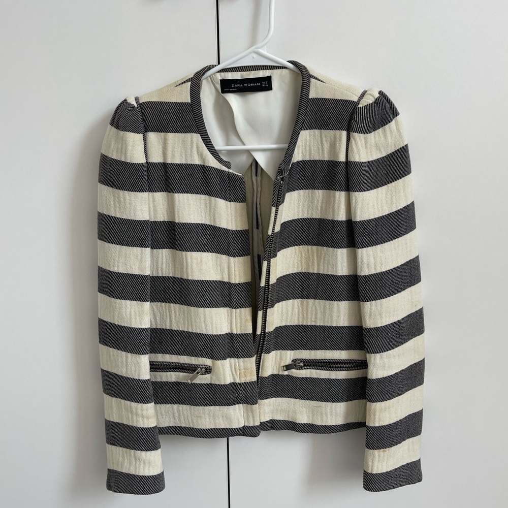 Zara striped blazer with shoulder detail
